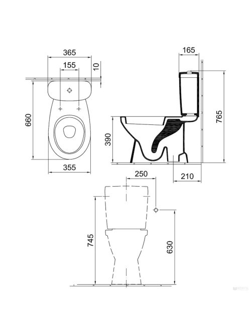 Alföldi mélyöblítésű, alsó kifolyású monoblokk WC csésze 7090 09 01