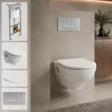 Alföldi Optic CleanFlush komplett fali WC szett EasyMont WC-elemmel Soft-Close ülőkével és króm nyomólappal