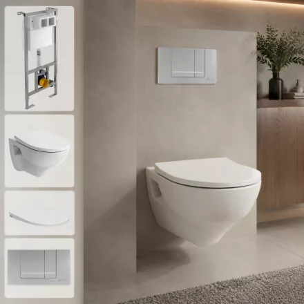 Alföldi Optic CleanFlush komplett fali WC szett EasyMont WC-elemmel Soft-Close ülőkével és króm nyomólappal