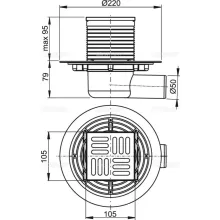 Alca - Padlóösszefolyó 105×105/50 mm APV1321