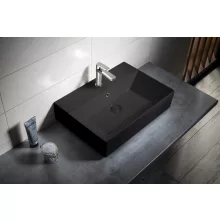   Aqualine Sistema pultra vagy falra szerelhető kerámiamosdó 60x42cm, matt fekete 10SF50060-2N