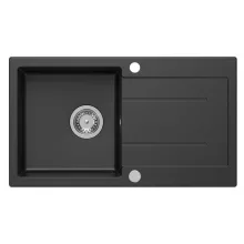   Aqualine gránit mosogató 77x44 cm csepegtetővel és lefolyógarnitúrával, fekete 30874504