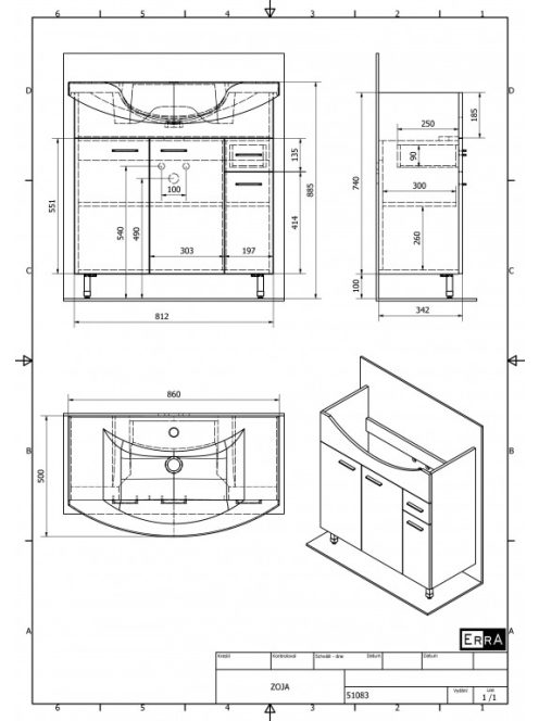 Aqualine ZOJA Mosdótartó szekrény, 83x74x34 cm, fehér, 51083A