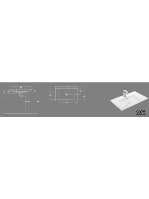 Aqualine ZUNO mosdó 75x45 cm, 9075