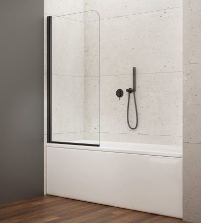 Aqualine Vilma nyíló kádparaván 60x140cm transzparent üveg, matt fekete profil AQ6014B