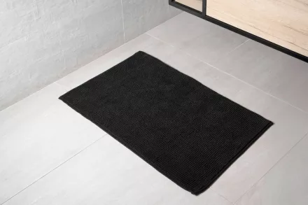 Aqualine Chenill fürdőszobai kilépőszőnyeg 50x80 cm, fekete kivitelben