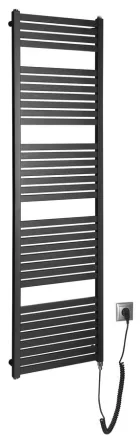 Aqualine Tondi-E elektromos fürdőszobai radiátor 45x169 cm, 600W, matt fekete DE446T
