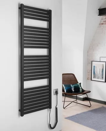 Aqualine TONDI-E elektromos fürdőszobai radiátor, 600x1330 mm, 600W, matt fekete DE486T