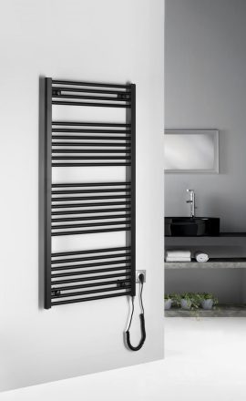 Aqualine Direct-E Elektromos fürdőszobai radiátor 60x132 cm fűtőpatronnal 600W, matt fekete ILE36TB