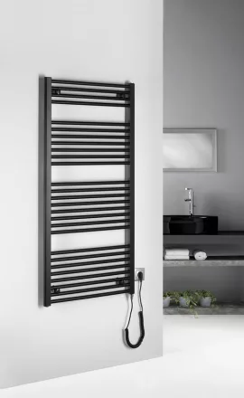 Aqualine Direct-E elektromos fürdőszobai radiátor 600W matt fekete 60x132 cm ILE36TB
