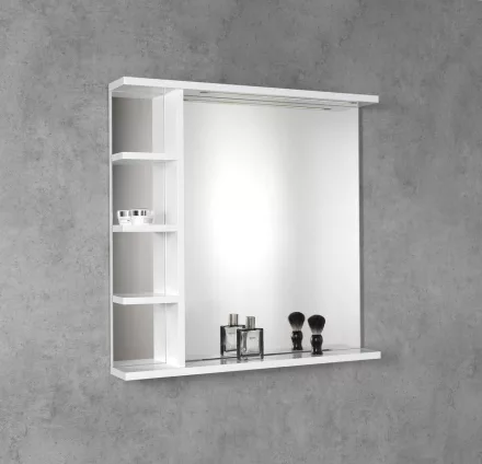 Aqualine Korin fürdőszobai tükör 80x70x12 cm polcokkal és LED világítással, fehér KO350S