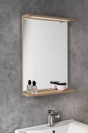 Aqualine Korin polcos tükör LED világítással 50x70 cm, platina tölgy KO995S