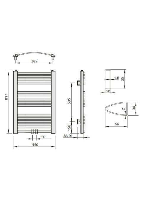 Aqualine Sting fürdőszobai radiátor, 450x817 mm, fehér NG408