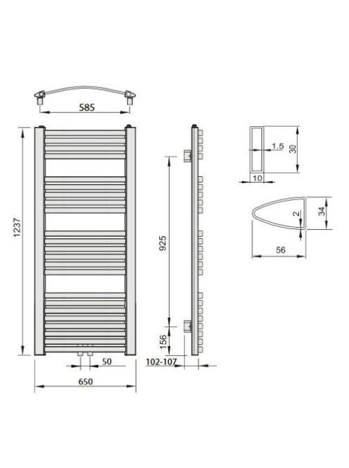 Aqualine Sting fürdőszobai radiátor, 650x1237 mm, fehér NG612