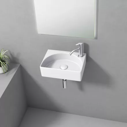 Aqualine Rubic kerámia kézmosó 34x25 cm, jobbos/fehér kivitelben