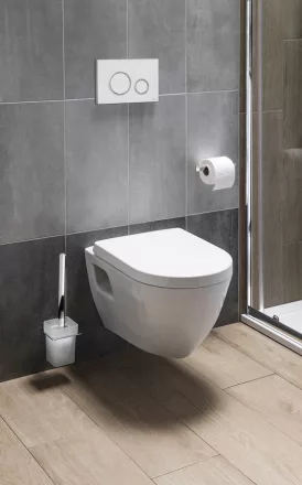 Aqualine Nera falsík alatti WC szett öblítőperemes fehér WC csészével és fehér/króm nyomólappal.