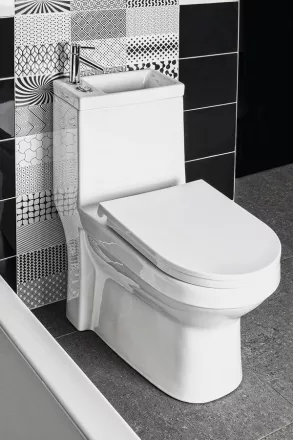 Aqualine Hygie vario kifolyású monoblokkos kerámia WC csésze mosdóval fehér PB104W