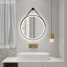   Aqualine Stago szabályozható LED tükör 60 cm bőr szíjjal, matt fekete SG060