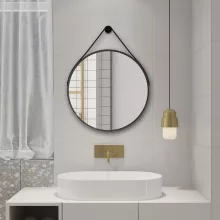  Aqualine Stago tükör 60 cm bőr szíjjal, matt fekete SG065