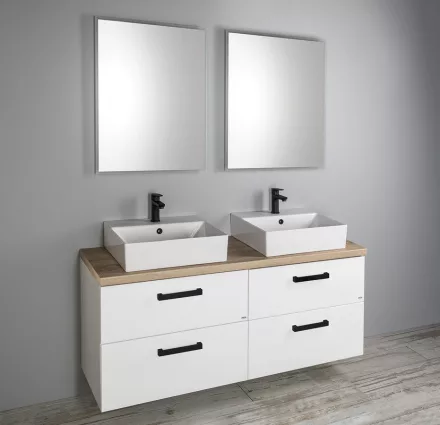 Aqualine Vega alsószekrény 145x61x45 cm dupla mosdóval, fehér kivitelben