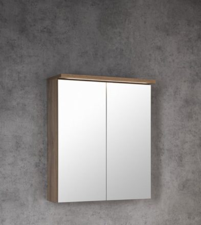 Aqualine Kawa Strip LED világítású 2 ajtós fürdőszobai tükör 60x70x22 cm, emporio tölgy WGL36S