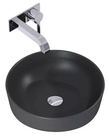Arezzo design Lorca pultra ültethető kerek mosdó 42 cm, túlfolyó nélkül, matt antracit AR-145007