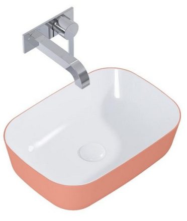 Arezzo design Reni pultra ültethető mosdó 46x33 cm, fényes fehér/matt terra pink AR-146110