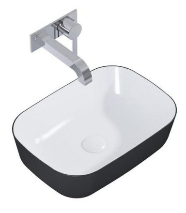 Arezzo design Reni pultra ültethető mosdó 46x33 cm, fényes fehér/matt fekete AR-146111