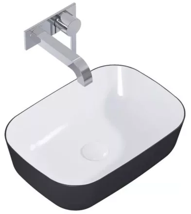 Arezzo design Reni pultra ültethető mosdó 46x33 cm, fényes fehér/matt fekete AR-146111