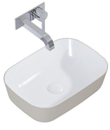 Arezzo design Reni pultra ültethető mosdó 46x33 cm, fényes fehér/matt beige AR-146114