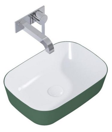 Arezzo design Reni pultra ültethető mosdó 46x33 cm, fényes fehér/matt zöld AR-146115