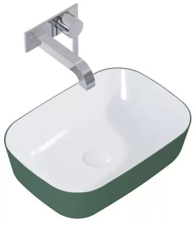Arezzo design Reni pultra ültethető mosdó 46x33 cm, fényes fehér/matt zöld AR-146115