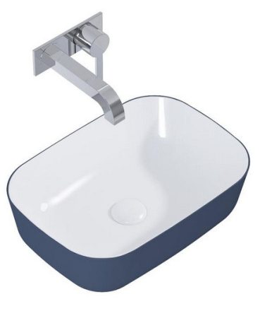 Arezzo design Reni pultra ültethető mosdó 46x33 cm, fényes fehér/matt kék AR-146116
