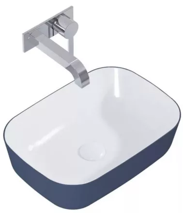 Arezzo design Reni pultra ültethető mosdó 46x33 cm, fényes fehér/matt kék AR-146116