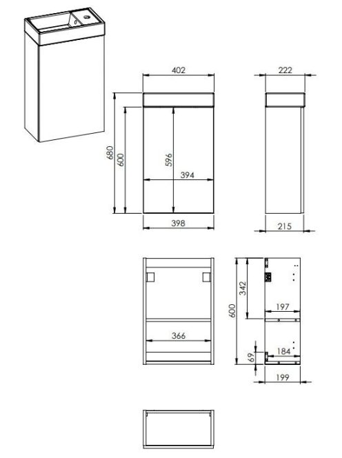 Arezzo design Mini alsószekrény mosdóval 40 cm, 1 ajtóval, fényes antracit AR-166042