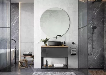 Arezzo design Monterey 80 alsószekrény szifonkivágással, 1 fiókkal, fényes antracit AR-167080