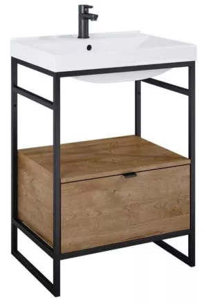 Arezzo design Nebo alsószekrény 60x45,5 cm, 1 fiókkal, canela tölgy, matt fekete AR-168431SET