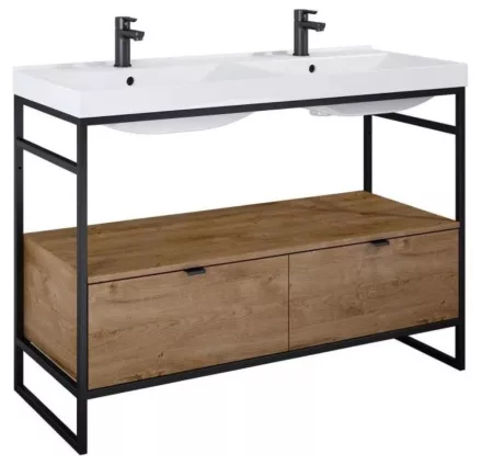 Arezzo design Nebo alsószekrény 120x45,5 cm, 2 fiókkal, canela tölgy, matt fekete AR-168434SET