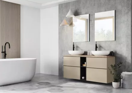 Arezzo design Monterey 100 alsószekrény 2 fiókkal és szifonkivágással, matt bézs AR-168589