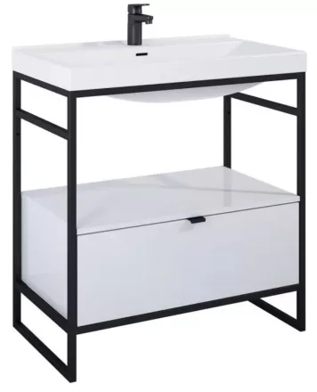 Arezzo design Nebo alsószekrény 80x45,5 cm, 1 fiókkal, fényes fehér, matt fekete AR-168672SET