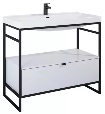 Arezzo design Nebo alsószekrény 100x45,5 cm, 1 fiókkal, fényes fehér, matt fekete AR-168673SET