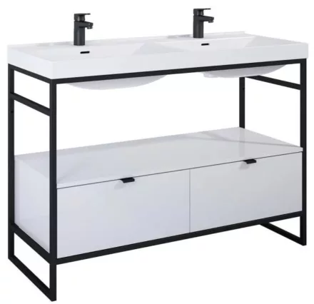 Arezzo design Nebo alsószekrény 120x45,5 cm, 2 fiókkal, fényes fehér, matt fekete AR-168674SET