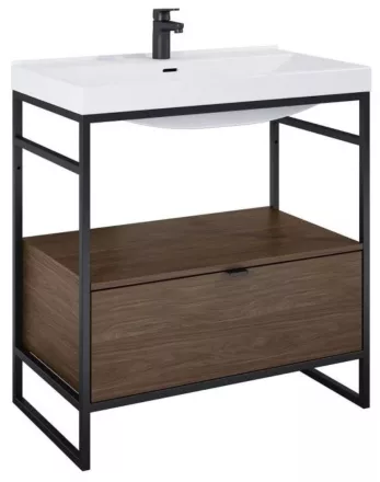 Arezzo design Nebo alsószekrény 80x45,5 cm, 1 fiókkal, lincoln dió, matt fekete AR-168680SET