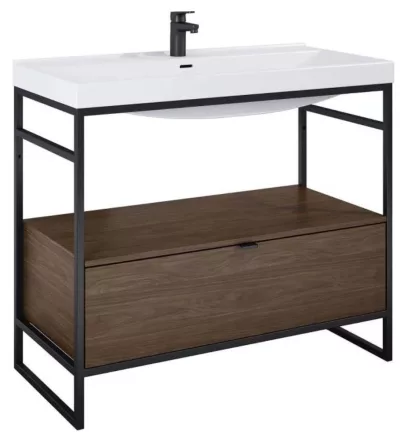 Arezzo design Nebo alsószekrény 100x45,5 cm, 1 fiókkal, lincoln dió, matt fekete AR-168681SET