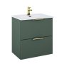 Arezzo design Etna 2 fiókos szekrény mosdóval 60x38,4 arany színű fogantyúk, matt zöld AR-168726