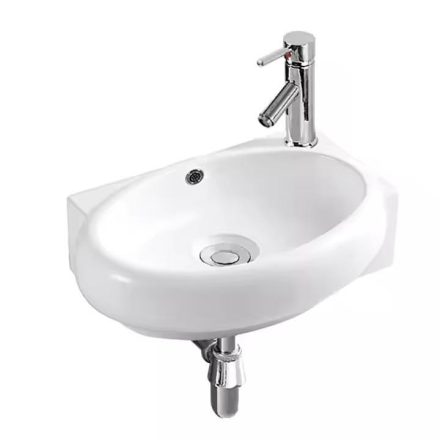 Arezzo design Macon fali porcelán kézmosó 40x28 cm csaplyukkal és túlfolyóval, fényes fehér AR-198