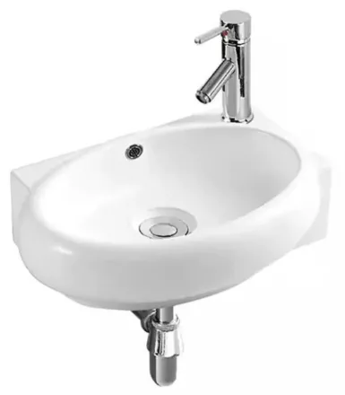 Arezzo design Macon fali porcelán kézmosó 40x28 cm csaplyukkal és túlfolyóval, fényes fehér AR-198