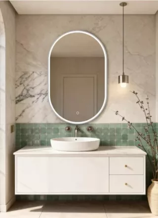 Arezzo design Frame ovális LED tükör 91x56 cm páramentesítő funkcióval, króm kerettel 