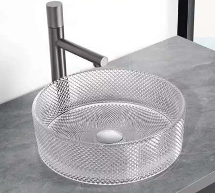 Arezzo design Brilla Pultra ültethető kerek üvegmosdó 36 cm, átlátszó AR-M346