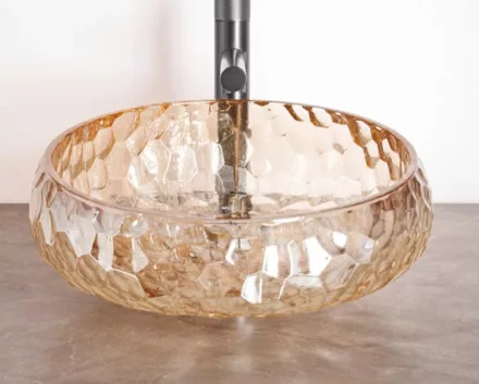 Arezzo design Prisma Ora Pultra ültethető kerek üvegmosdó 40 cm, borostyán AR-M347O